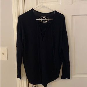 Black sweater with open front ties